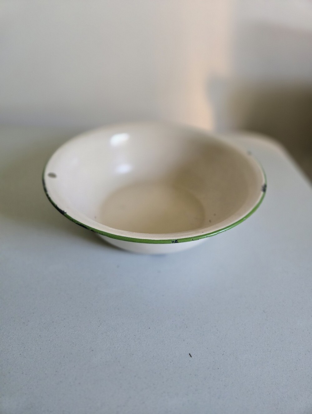 Vintage Green and Cream Enamelware Mixing Bowl/wash basin